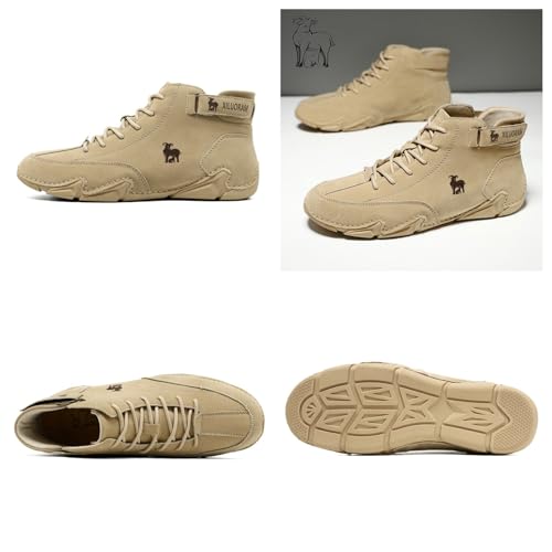 Men‘s Handmade High Top Leather Ankle Chukka Boots with Adjustable Strap Casual Non Slip Round Toe Slip On Boat Walking Driving Shoes2