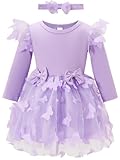 Baby Toddler Girls Butterfly Tutu Dress Purple Birthday Wedding Party Dresses Long Sleeve Tulle Princess Sundress with Headband 12-18 Months/063
