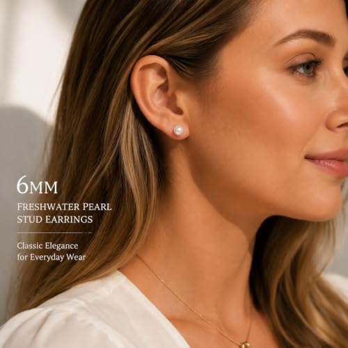 Freshwater Pearl Stud Earrings for Women 925 Sterling Silver 6mm Gift - image 2