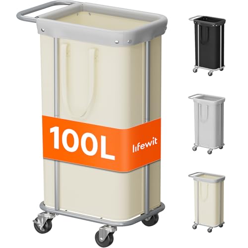Lifewit 100L Rolling Laundry Basket with Steel Frame, Removable Bag, White