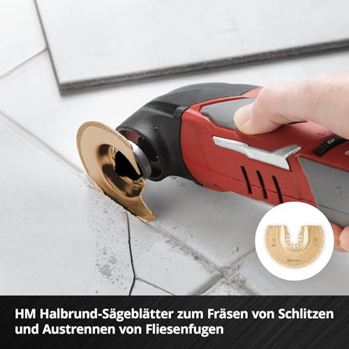 Original Einhell XL-PLUS-CASE 10-tlg. Multitool-Set (HCS Halbrund-Sägeblatt, HM Halbrund-Sägeblatt, HM Delta-Raspel, HM Segmentsägeblatt, starrer Schaber, Dremel-Adapter)
