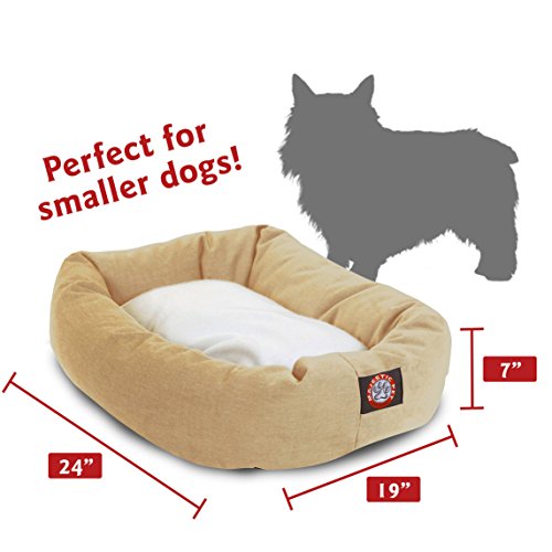 Image of 24 inch Khaki & Sherpa Bagel Dog Bed By Majestic Pet Products