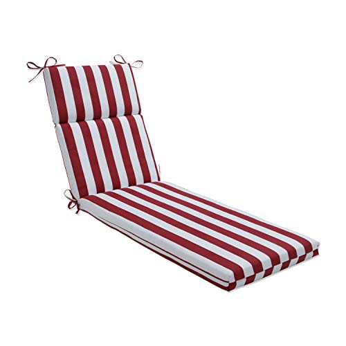 Pillow Perfect Stripe Indoor/Outdoor Split Back Chaise Lounge Cushion with Ties, Plush Fiber Fill, Weather, and Fade Resistant, 72.5" x 21", Red/White Midland, 1 Count