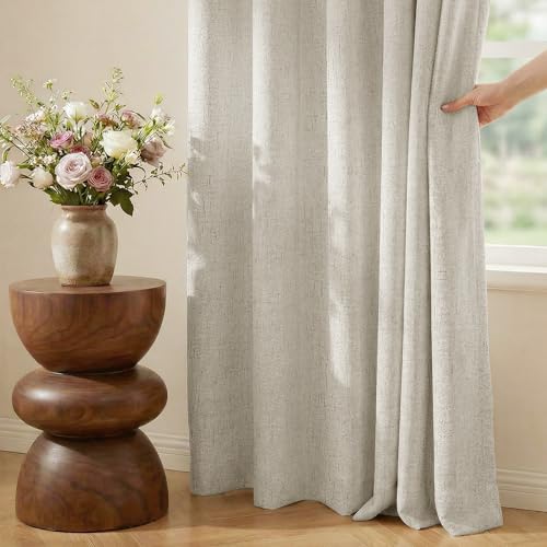 Image of NICETOWN 100% Blackout Linen Sliding Door Curtains with White Liner Composite, Grommet Extra Wide Window Treatments Room Divider Drapes for Bedroom /Living Room, Ivory, W100 x L84, 1 Panel