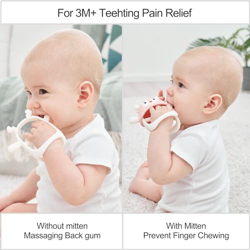 Image of Smily Mia Baby Teething Toy |Penguin Teether for 0-6Months |Reindeer Baby Chew Toys for 3m+, Soft Silicone Hand Teether |Teething Mitten for Teeth Pain Relief, Newborn Essentials Gift Box, Light Pink