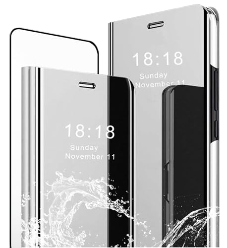 MLOTECH - Carcasa para Samsung Galaxy S10e, Cover + Protector de Pantalla [2 Piezas] Flip Clear View Translúcido Espejo Standing 360°Funda antigolpes Smart Cover Bumper Plata