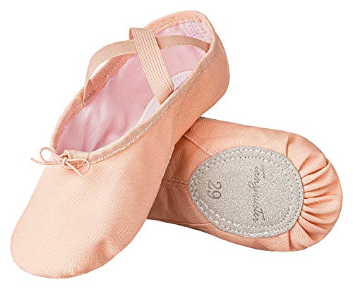 tanzmuster Zapatillas Media Punta de Ballet - Lino, Suela Partida de Cuero - Rosa Albaricoque - Talla: 40