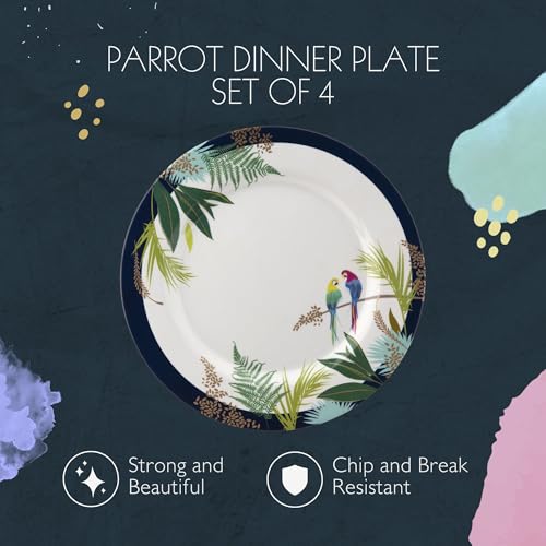 Sara Miller London for Portmeirion Parrot Collection 11 Inch Melamine Dinner Plates - Set of 4