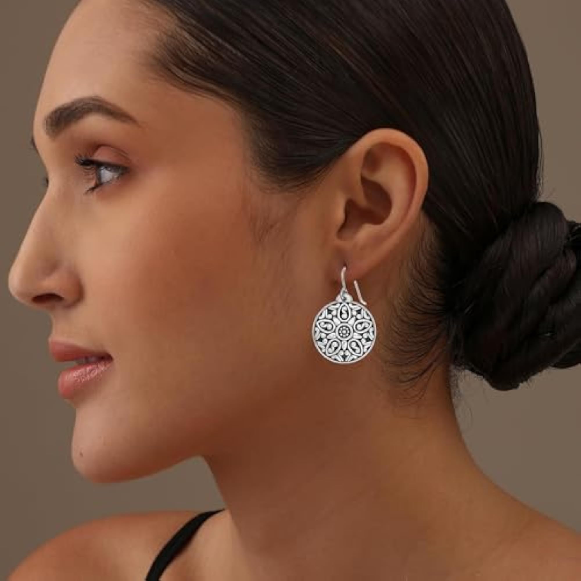 925 Sterling Silver Filigree Drop Earrings, Antique Style