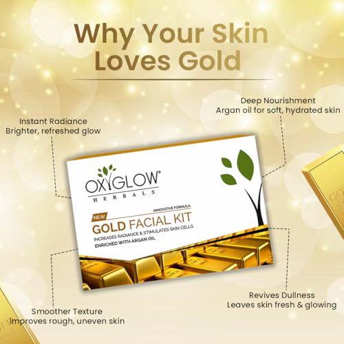Image of OxyGlow Hebals Gold Facial Kit 260g | Increase Radiance & Stimulate Skin Cell | Enriched wih Argan Oil | For All Skin Types | For Women