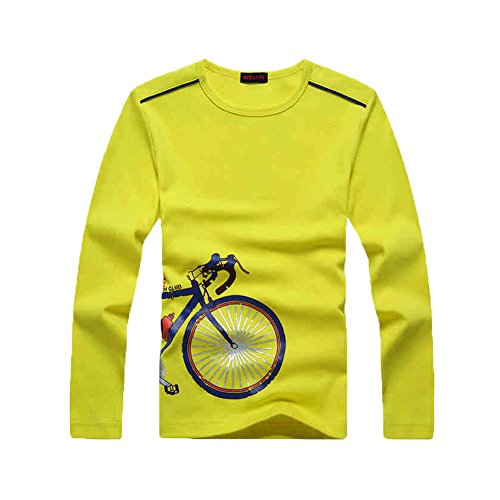 Boys Long Sleeve T-Shirts Uniform Crew Neck Tee Shirts Cotton Kids Tops Clothes Girls Yellow