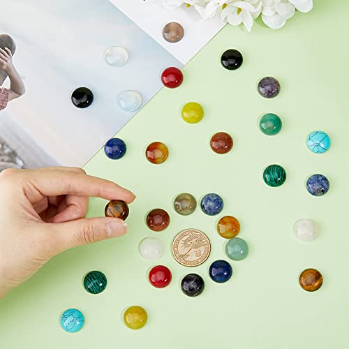 SUPERFINDINGS 30Pcs 15 Styles Natural Cabochon Gemstone 16mm Half Round Dome Flatback Quartz Stone for Necklace Jewelry Making DIY Craft Handmade - Image 3