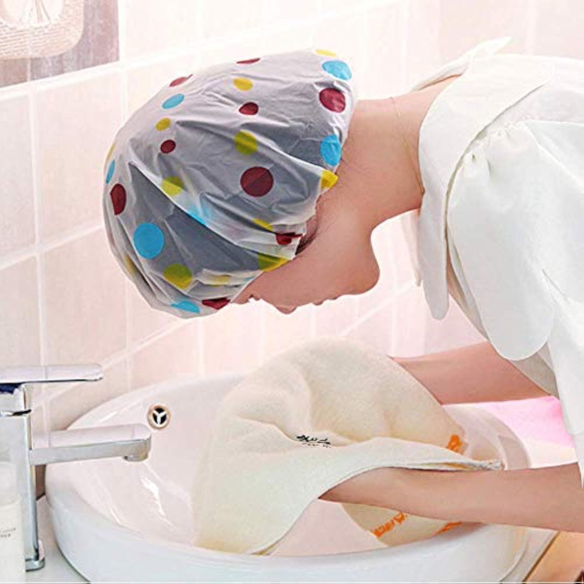 Set of 6 Reusable Printed Shower Caps for Home Use