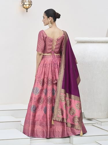 Image of PURVAJA Women's Kanjiwaram Semi-Stitched Lehenga choli