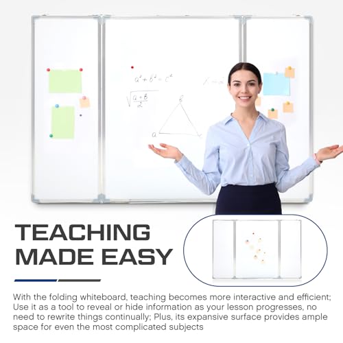 Image of AmazingSpark 48 inch x 36 inch Foldable Whiteboard Dry Erase Board Large Tri Folding Whiteboard Magnetic Dry Erase Board, Wall Aluminium Frame and Pen Tray for Office, Home