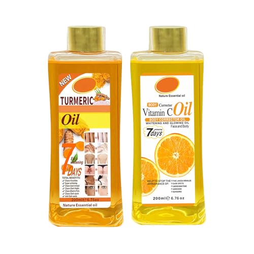 Soft 7 Turmeric Oil, Vitamin C Body Oil, 200 Ml Vitamin C Body Glowing, Soothing Massage, Moisturizer Nourishing, Suitable for A