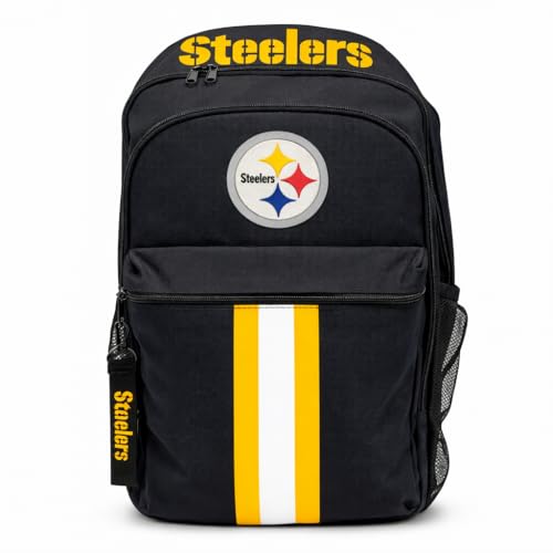 Image of NFL Pittsburgh Steelers Backpack - Triple Stripe Wordmark Design with Keychain