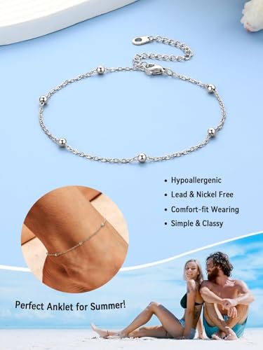 Image of FaithHeart Waterproof Ankle Bracelets for Women, 1 /2 /3Pcs Non Tarnish Stainless Steel Layered Anklet Set Paperclip Figaro Cuban Link Chain Dainty Summer Beach Jewelry Gift Adjustable Size