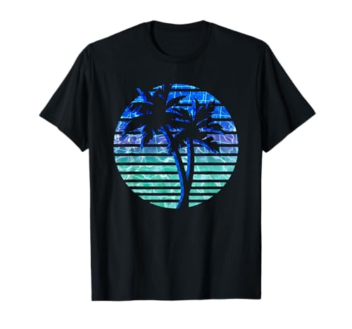 Retrò anni 80 anni '90 Vaporwave Palm Trees griglia di acqua Maglietta