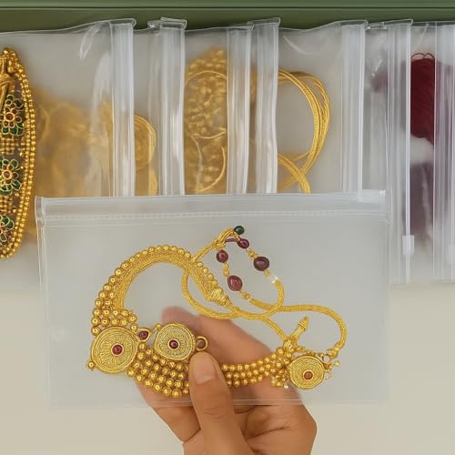 Image of Nibbler 15 Pcs Jewellery Organiser, Transparent Clear Zip Lock Pouch Storage Care for Earring, Ring, Stone, Necklace, Multipurpose Use (Transparent) (21x13 cm)