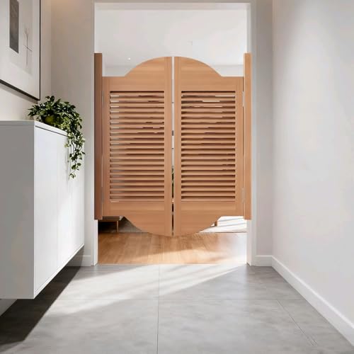 ROFBIHG 室内ドア スイング スイングドア カフェドア 自動クローズフェンスハーフウエストドア 装飾性 自動閉鎖機能付き 転角度180度 水性塗料 DIY 回 パティオ フェンスゲート 入り口 バーキッチン階段用(Natural,W110cmxh90