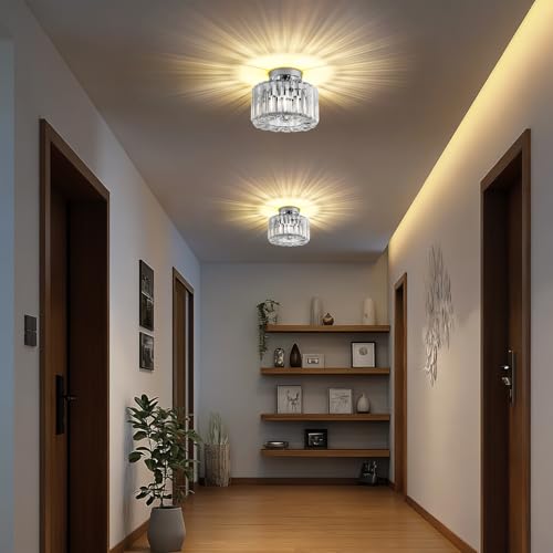 Image of FRIDEKO HOME Crystal Ceiling Light - Small Crystal Chandelier Semi Flush Mount Ceiling Light Fixture Modern Lights for Hallway Bathroom Kitchen Entryway (9.05 Inch, Bulb not Included)
