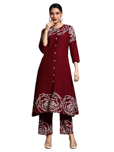 Varanga Women-Bold Floral Placement Printed Flared Kurta With Trouser