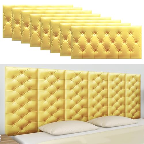 Paneles de Pared tapizados 3D para Dormitorio, Paquete de 8, cabeceros Acolchados autoadhesivos para Dormitorio/Sala de Estar (Amarillo, 60 x 30 cm, 6 Unidades)