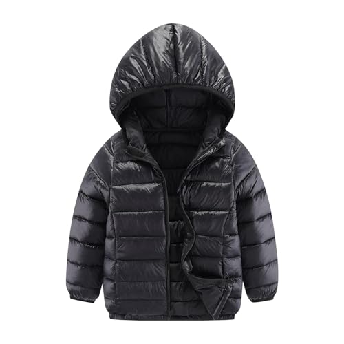 Image of duxyoz Black Kids Lightweight Down Jacket Boys Girls Winter Coats Hooded Lightweight Packable Padded Puffer Jacket Bubble Puffer Quilted Coat Teens Windbreaker Outwear With Pockets 12-14 Years