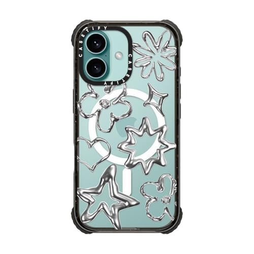 Coque iPhone 16 CASETiFY Ultra Impact Chrome Doodles noire MagSafe