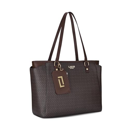Image of Lavie Luxe Women's Monogram Addie Laptop Tote Handbag | Fits Upto 14 Inch Laptop | Laptop Bag for Work | Ladies Purse | Stylish Shoulder Bag | Gift For Women