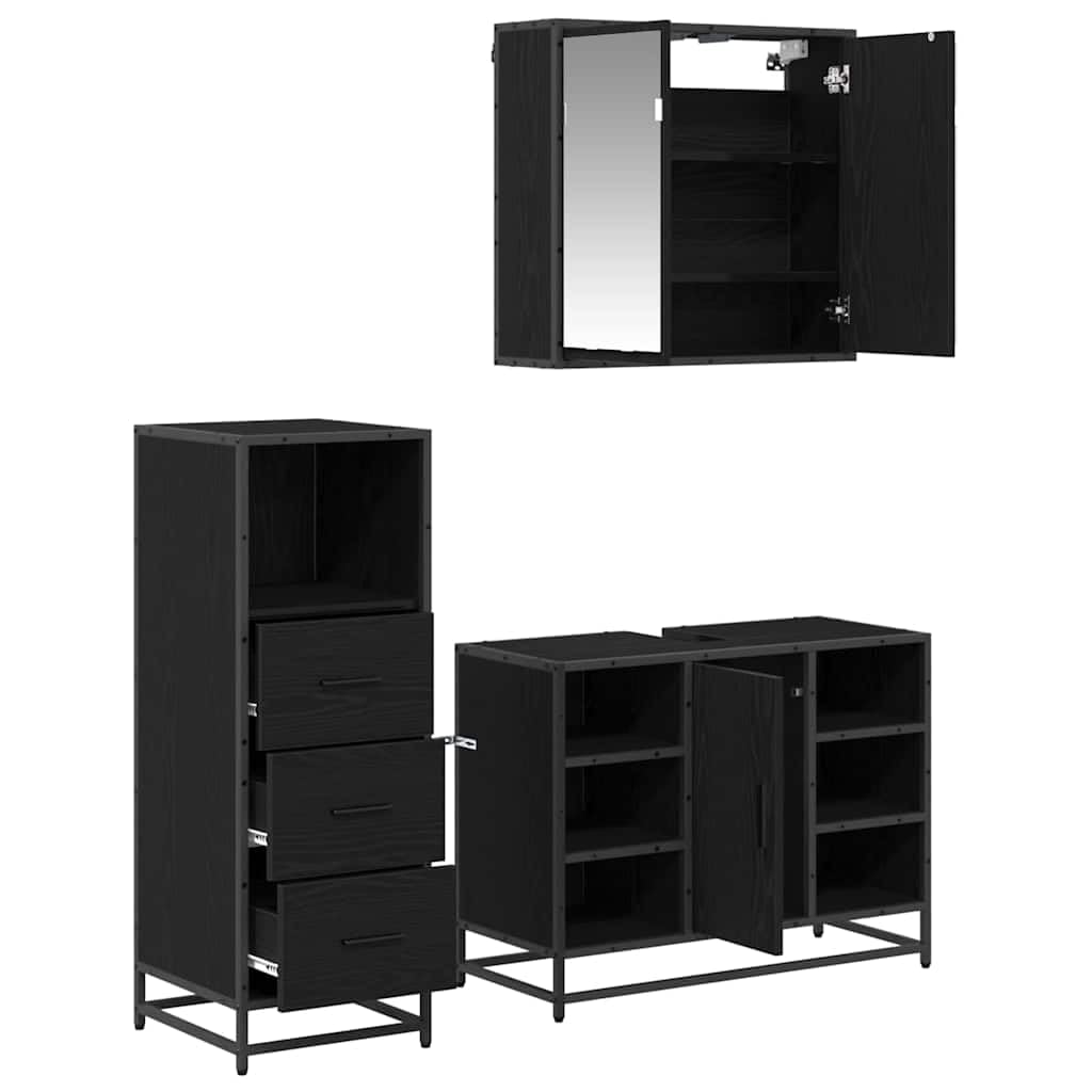 Juego de baño de 80 x 33 x 60 cm, color negro roble, armario con espejo, armario para lavabo, moderno y ahorro de espacio