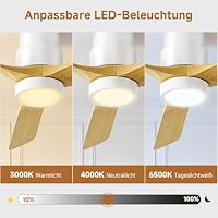Ateroll 132 CM Deckenventilator mit Beleuchtung und Fernbedienung, Ultraleiser DC-Motor, 3 Blätter, 6 Geschwindigkeiten, 1/4/8H Timer, Dimmbarem LED, Sommer-Winterbetrie für Wohnzimmer Schlafzimmer – Ansicht 2