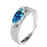 Magnetic Lymphatic Therapy Titanium Ion Moissanite Diamond Ring, Moissanite Magnetology Lymphvity Ring,Fashionable Open Cubic Zirconia Ring (Light Blue)
