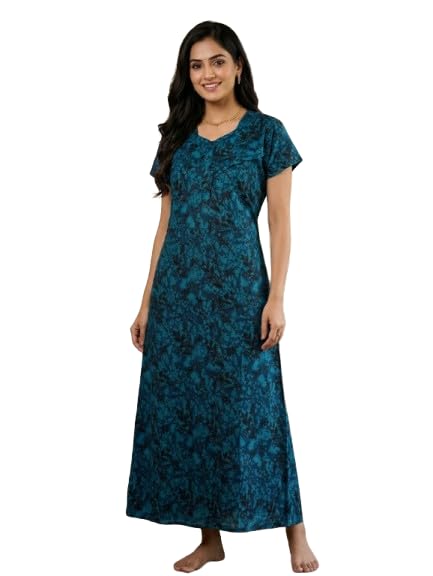 Cotton Feeding Gown for Women | Maternity Nursing Maxi with Round Neck & Zip Opening at Bust | Short Sleeves Floral Print Feeding Sleepwear Nighty | Free Size (Fits M to XL)-image-27