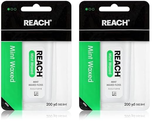 Reach Waxed Dental Floss | Effective Plaque Removal, Extra Wide Cleaning Surface | Shred Resistance & Tension, Slides Smoothly & Easily, PFAS Free | Mint Flavored, 200 Yards, 2 Pack