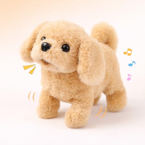 Image of Pandaworld Joyful Jogs Pup, Plush Golden Retriever Walking and Barking Puppy Dog Toy with Sound and wiggling Tail, Interactive Dog Toy for Baby Kids Children