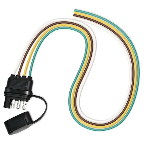 4 Pin Trailer Connector with 18-Inch 16AWG Pure Copper Trailer Wire Harness for Utility Rewiring Both-Side Taillights and Light Replacement