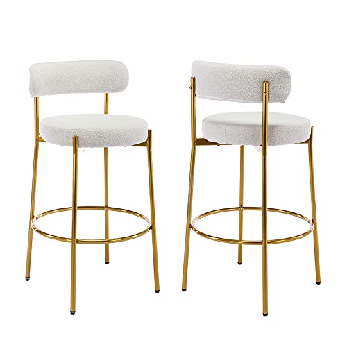Ufurpie Modern Polyester Fabric Upholstered Barstools Set Of 2,Tall Bar Stools With Back And Footrest,Metal Base, Kitchen Island Stools For Kitchen Counter Dining And Living Room,Beige #TOP3