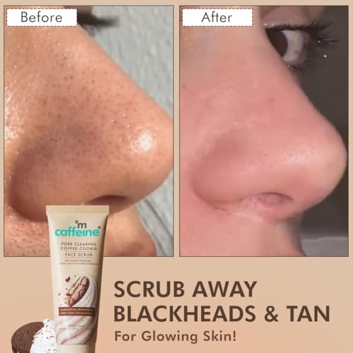 Image of mCaffeine Pore Clearing Coffee & Cookie Face Scrub | Remove Blackheads, Detan & Exfoliate Dead Skin | 4.5% Exfoliants - Walnuts, Coffee, Charcoal, Clay | Glowing Skin Face Scrub for Women & Men - 100g