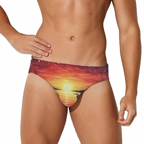 Sunset Heron Bird Men's Swimsuit Bikini Briefs Swim Underwear Stretchy Swimwear