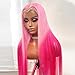 WKIPYCPK Pink Lace Front Wig Synthetic Long Straight Hair Ombre Pastel Pink Colored Hot Pink Lace Front Wigs Pre Plucked Heat Resistant Synthetic Lace Front Wigs for Fashion Women