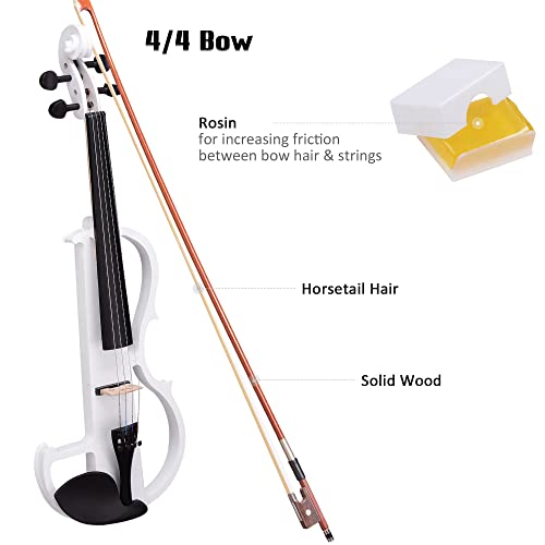 Aw 4/4 Electric Violin Full Size Wood Silent Fiddle Musical Instrument Fittings Headphone White #TOP4
