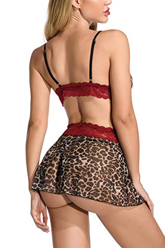 Zhenaly Women's Collared Stretch Lace Bustier and Lingerie Skirt Set, Small