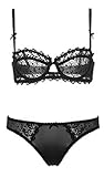 Nanier Women's Sexy Thin Transparent Lace Bra Set Black 38C