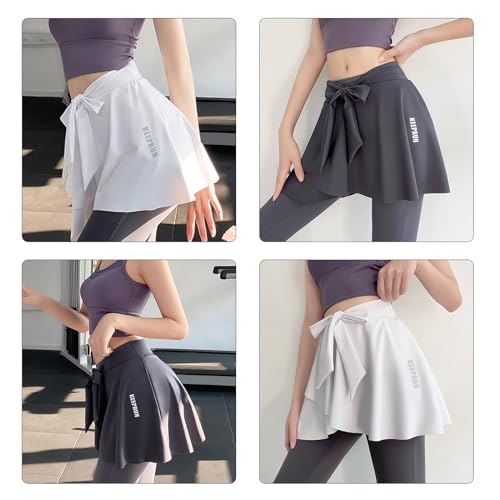 Women Layered Pleated Yoga Tennis Cover Up Skirt Athletic Workout Running Tie Up Wrap Skirt Hip Covering Irregular Scarf Grey2