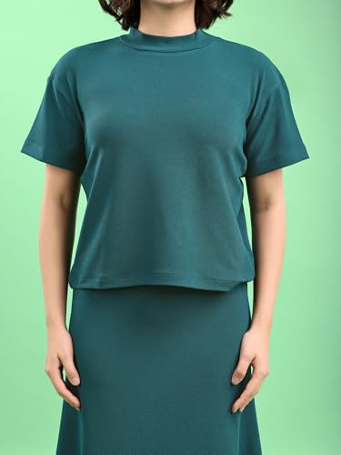 Image of PURVAJA Women's Short Sleeve Top with Skirt Solid Co-ords Set