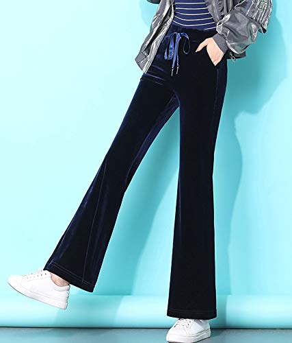 Kedera Women\'s Corduroy Velvet Pants Comfy Pull on Elastic Waist Trousers Drawstring Pants Dark Blue