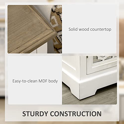 Homcom Farmhouse Sideboard Buffet Cabinet, Kitchen Storage Cabinet, Accent Cabinet With Double Glass Doors And Solid Wood Countertop For Kitchen, Living Room, White #TOP5