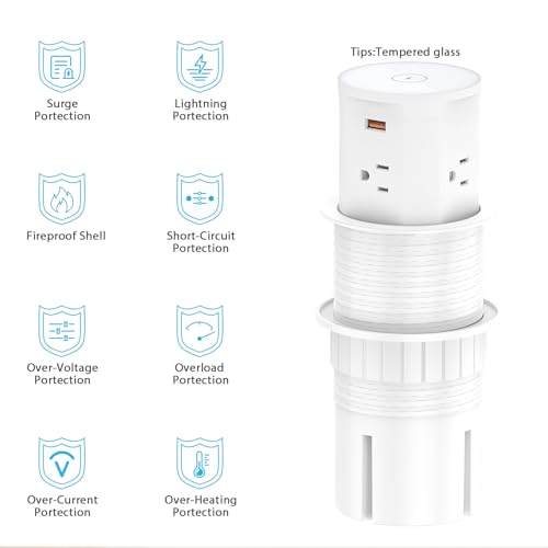 Yyska PP01 Pop Up Outlet For Countertop With 15W Wireless Charger,4 Outlets 2 Pd20W Usb-C Ports,1Qc18W Usb-A,3.3 Inch Desk Hole Power Grommet,Pop Up Power Outlet For Kitchen Countertop,Office Conference Table thumb #4